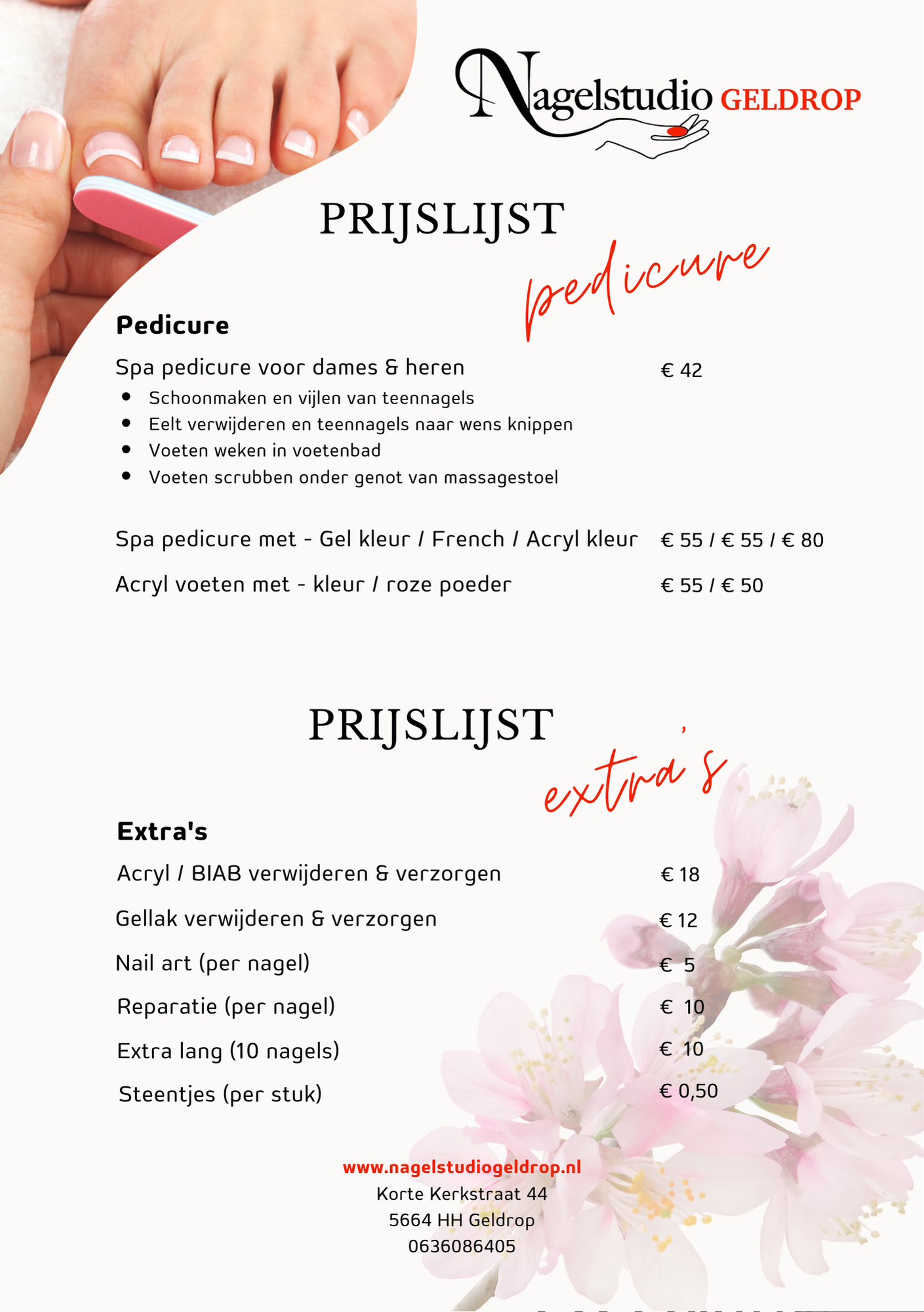 Prijslijst pedicure